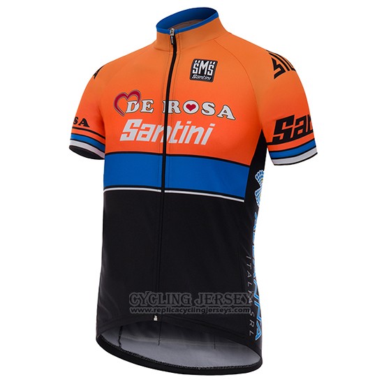 2017 Cycling Jersey De Pink Santini Black and Orange Short Sleeve and Bib Short